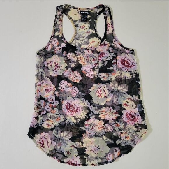 Wet Seal Women's Sheer Floral Racerback Tank Top - Picture 1 of 8